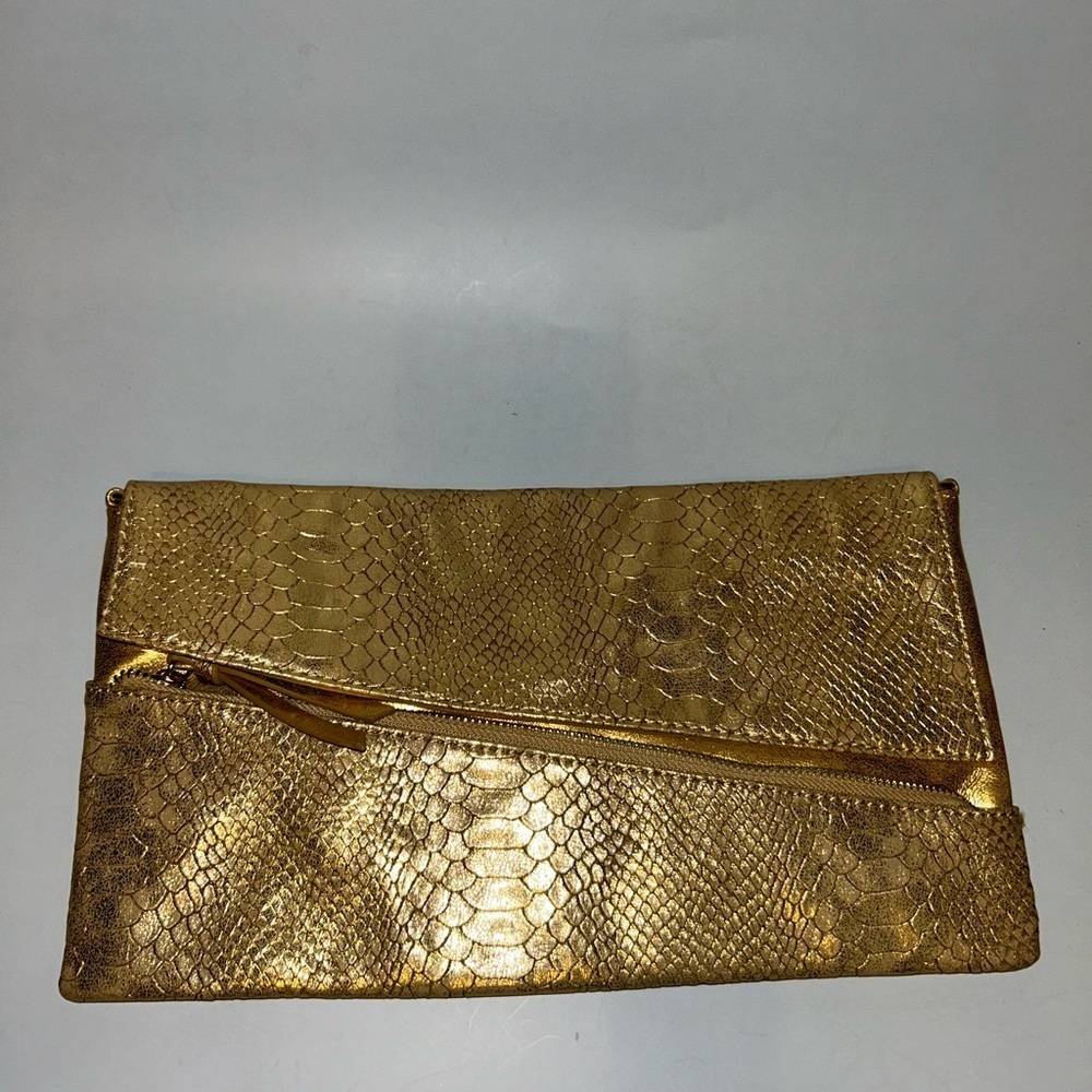 Euc melie bianco gold snake print design crossbody clutch